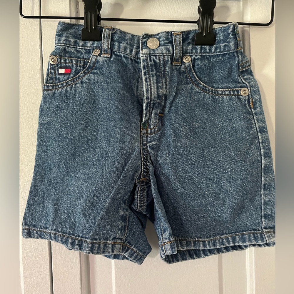 Vintage kids 2T Tommy Hilfiger Blue Denim Shorts with Green Accents